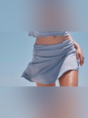 Free People Free-est Good Feels Blue Mini Skirt Shirred Sides Sz Large